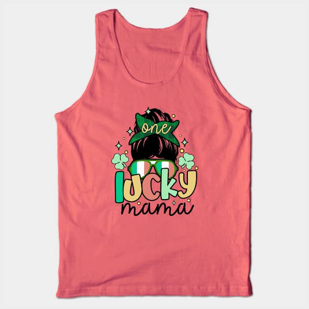 One Lucky Mama St Patrick's Day 2024 Messy Bun Cool Mom Tank Top by JDVNart